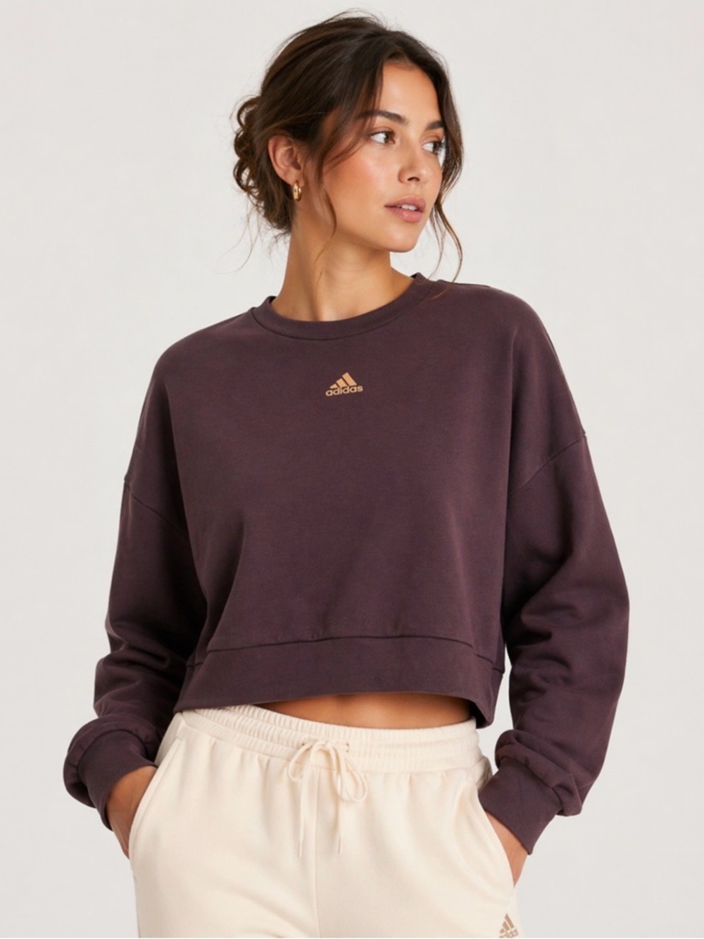 Adidas purple sweatshirt cropped gold logo
